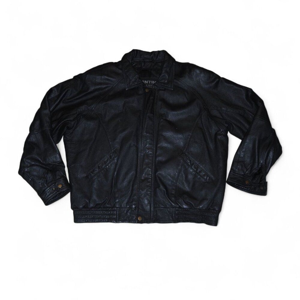 Rentini VTG Leather Grunge Punk Bomber Jacket "Sad Face" Men's L Black / White - Picture 2 of 10